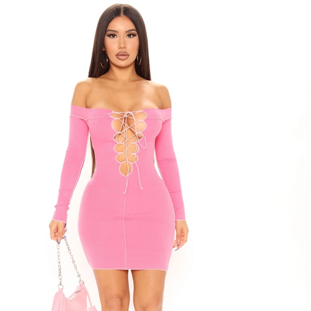 Pink Lace Up Mini Dress